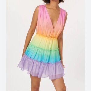 Cami NYC Egle Rainbow Silk Mini Dress Sundress Sleeveless 100% Silk V Neck XS